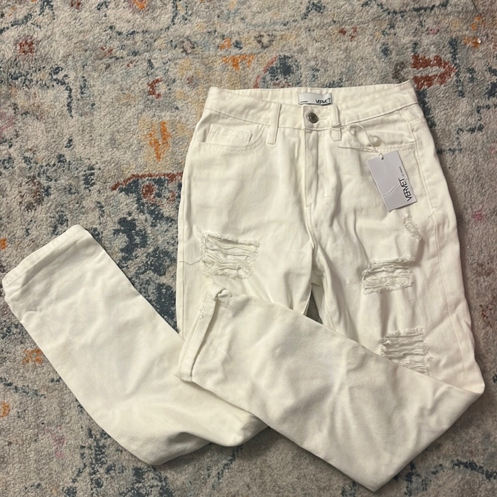 White Distressed High Waisted Vervet Jeans size 24
